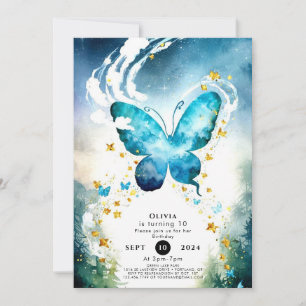 Magical Blue Butterfly Birthday Invitation