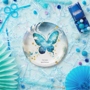 Magical Blue Butterfly Birthday Paper Plates