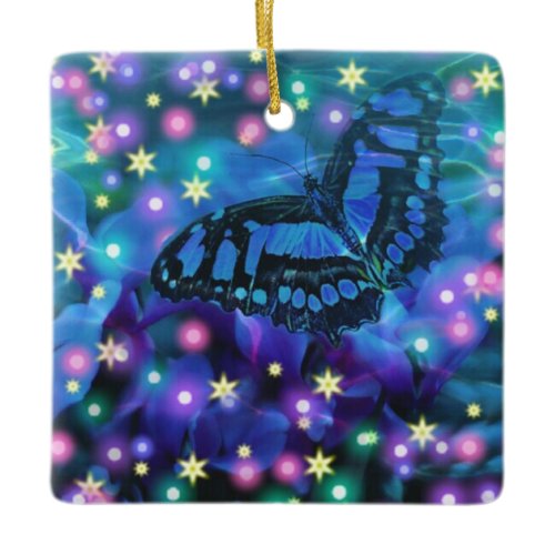 Magical Blue Butterfly Ceramic Ornament