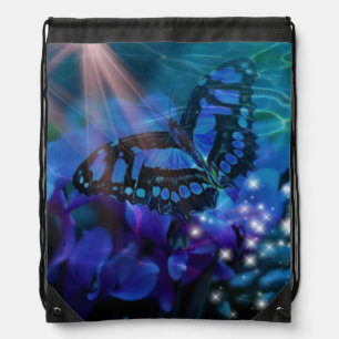 Magical Blue Butterfly Drawstring Bag
