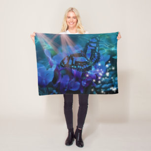Magical Blue Butterfly Fleece Blanket