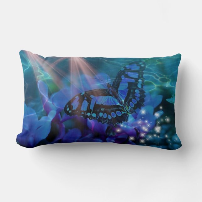 Magical Blue Butterfly Lumbar Pillow (Front)
