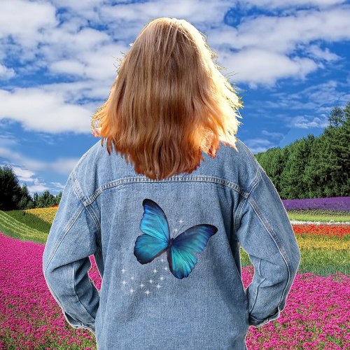 Magical Blue Butterfly  Stars Denim Jacket