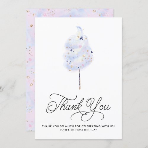 Magical Blue Cotton Candy and Glitter Thank You Invitation