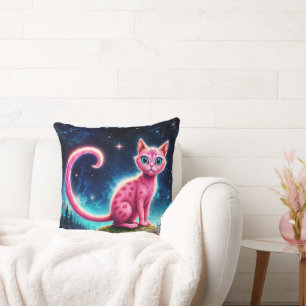 Magical blue-eyed feline under bright stars throw pillow