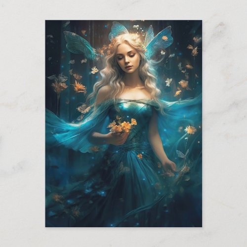 Magical Blue Fairy Fantasy Art Postcard