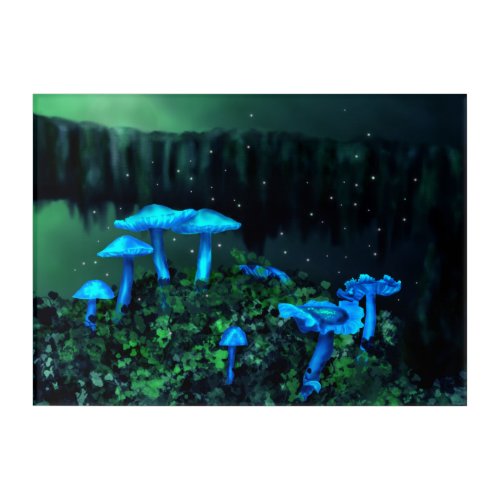 Magical Blue Fairy Mushrooms Acrylic Print