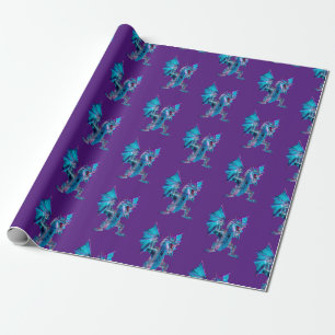 Magical Blue Flame Dragon with Violet Backdrop Wrapping Paper