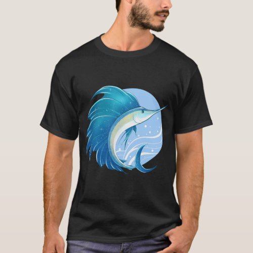 Magical Blue Galaxy Sailfish Ocean Art T-Shirt