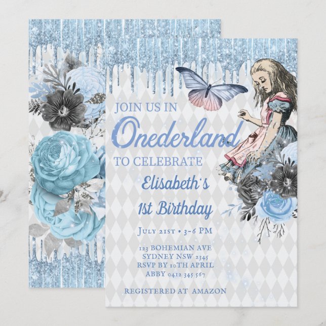 Magical Blue Ice Alice First Birthday Invitation (Front/Back)