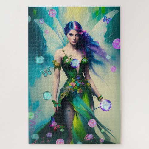 Magical Blue Irish Woodland Fairy and Butterflies  Jigsaw Puzzle