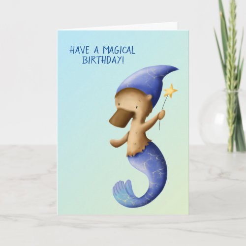 Magical blue Platypus Mermaid wizard birthday Card