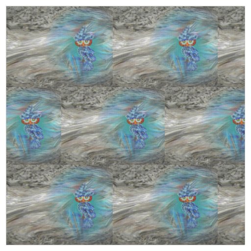 Magical Blue Plumage Fashion Owl Fabric