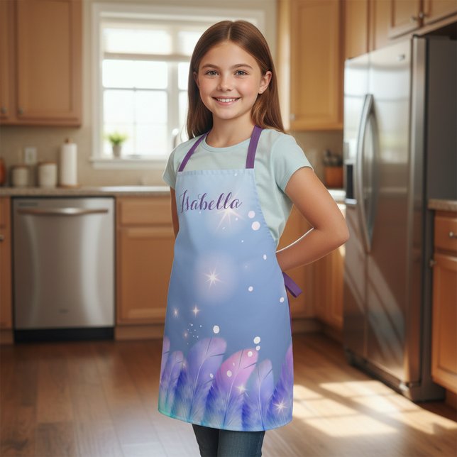 Magical Blue Purple Feathers & Sparkles Kids Apron (Creator Uploaded)