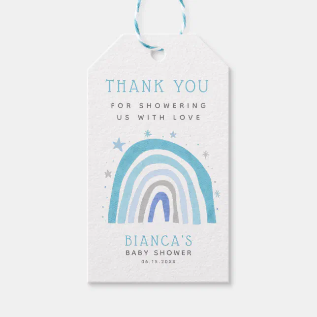 Magical Blue Rainbow Baby Shower Thank You Gift Tags | Zazzle