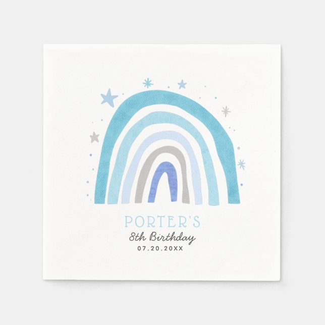 Magical Blue Rainbow Kids Birthday Party Napkins (Front)