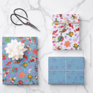 Magical Blue Romantic Kitsch Christmas Ornaments Wrapping Paper Sheets