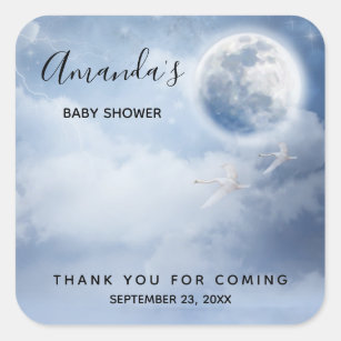 Magical Blue Sky with Flying Swans Baby Shower Square Sticker