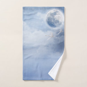 Magical Blue Sky with Flying Swans Bath Towel Set