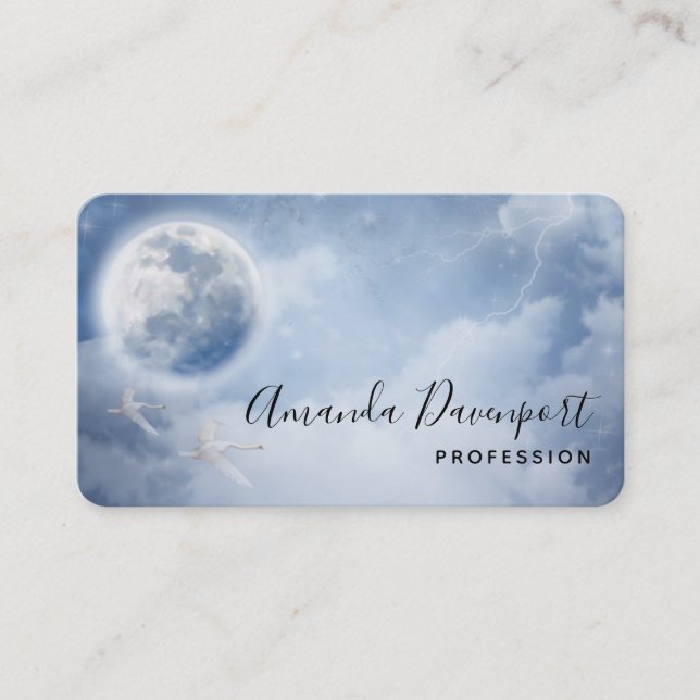 Magical Blue Sky with Flying Swans Business Card (Front)