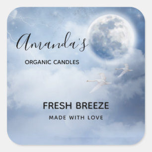 Magical Blue Sky with Flying Swans Candle Scent Square Sticker