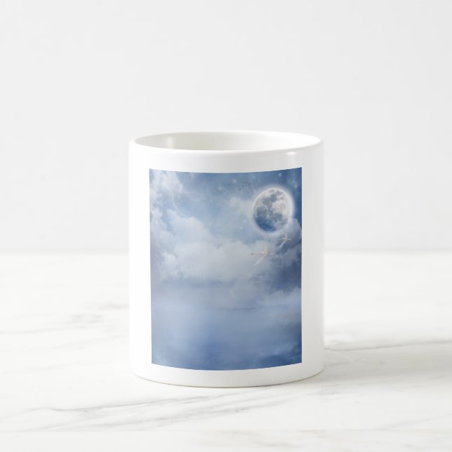 Magical Blue Sky with Flying Swans Coffee Mug (Center)