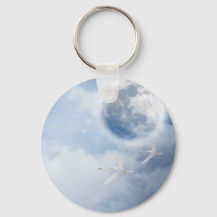 Magical Blue Sky with Flying Swans Keychain