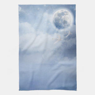 Magical Blue Sky with Flying Swans Kitchen Towel
