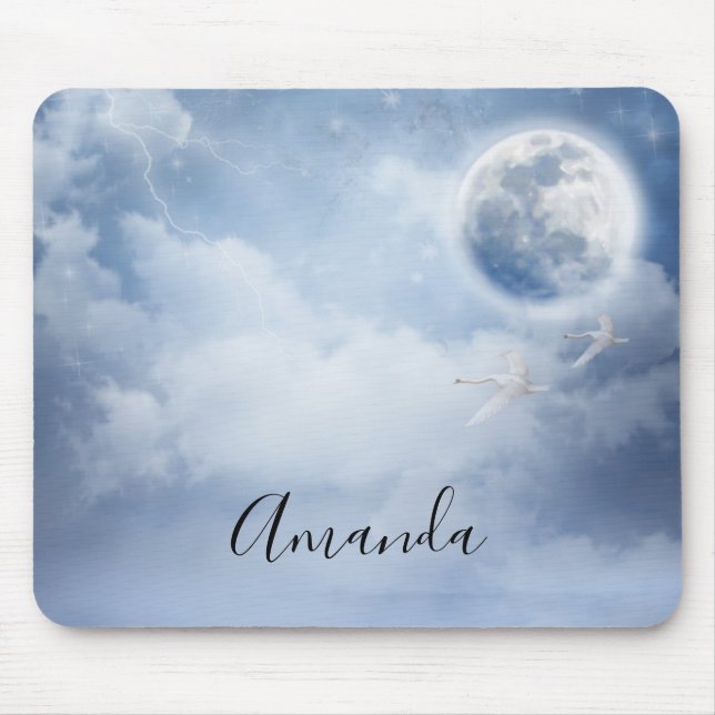 Magical Blue Sky with Flying Swans Mouse Pad (Front)