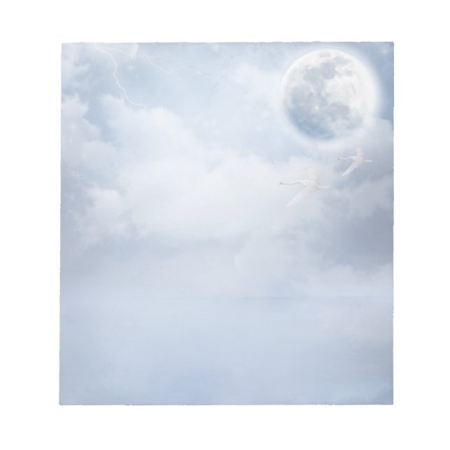 Magical Blue Sky with Flying Swans Notepad (Front)