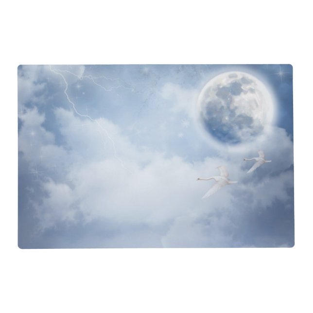 Magical Blue Sky with Flying Swans Placemat (Front)