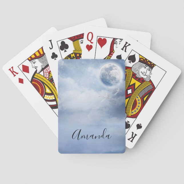 Magical Blue Sky with Flying Swans Poker Cards (Back)