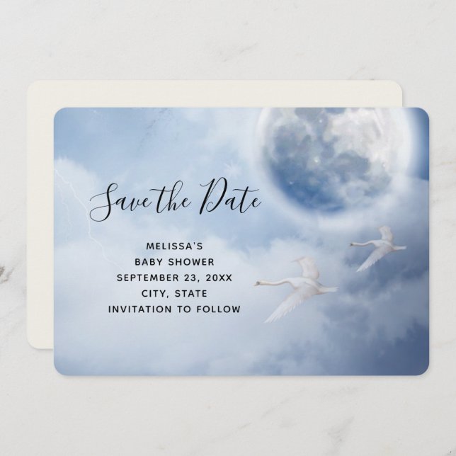 Magical Blue Sky with Flying Swans  Save The Date (Front/Back)
