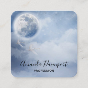 Magical Blue Sky with Flying Swans Square Business Card
