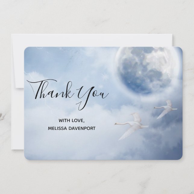 Magical Blue Sky with Flying Swans Thank You Card (Front)