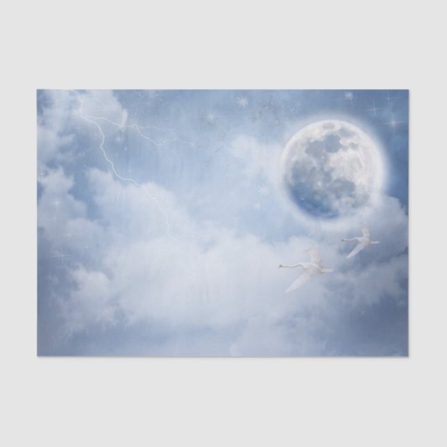 Magical Blue Sky with Flying Swans Tissue Paper (Front)