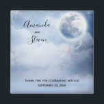 Magical Blue Sky with Flying Swans Wedding Magnet<br><div class="desc">A wedding magnet with a magical fantasy sky with fluffy blue clouds and a big beautiful moon. 2 white swans flying off together.</div>