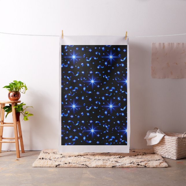 Magical blue starry night seamless pattern glowing fabric (In Situ)