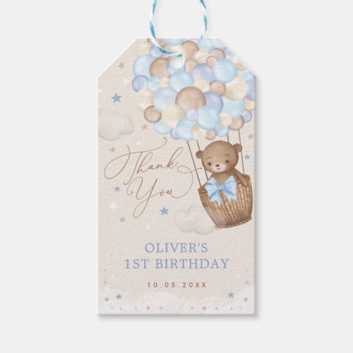 Magical Blue Teddy Bear Hot Air Balloon Birthday Gift Tags