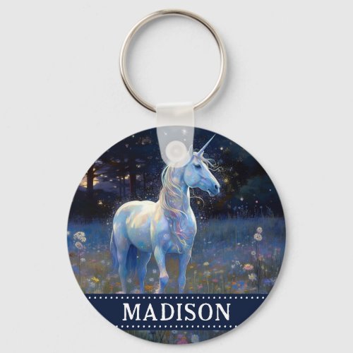 Magical Blue Unicorn Keychain with Custom Name