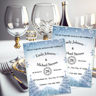 Magical Blue Winter Mountain Christmas Wedding Invitation