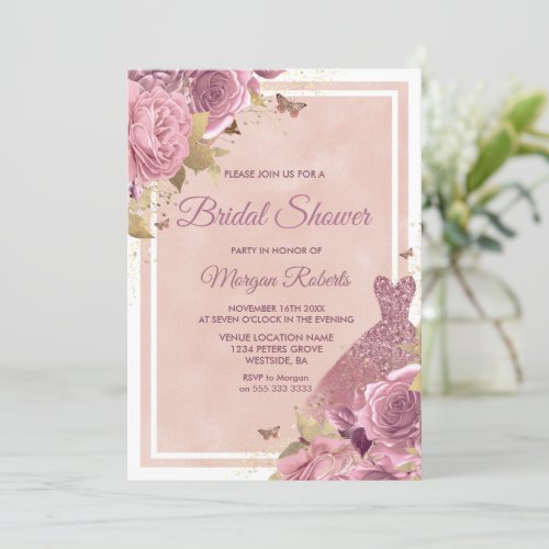 Magical Blush Pink Dress  Flowers Bridal Shower Invitation