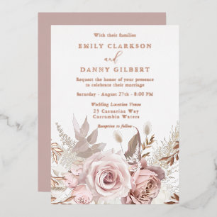 Magical Blush & Rose Floral Wedding Rose Gold Foil Invitation