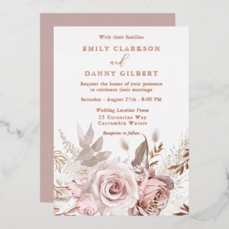 Magical Blush & Rose Floral Wedding Rose Gold Foil Invitation