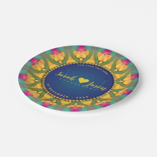 Magical Bohemian Sunflower Monogram Mandala Paper Plates