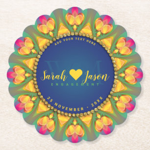 Magical Bohemian Sunflower Monogram Paper Coaster