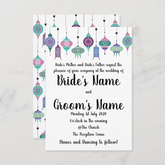 Magical Boho Moroccan Lanterns Wedding Invitation (Front/Back)