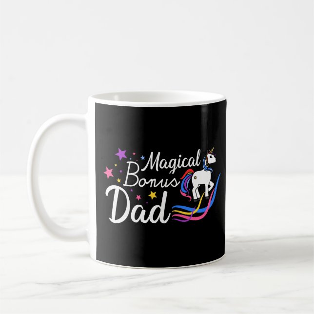 Magical Bonus Dad Funny Quote Colorful Text Coffee Mug (Left)