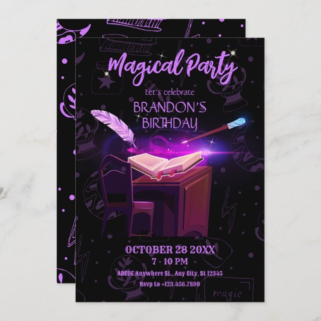 Magical book witch  invitation (Front/Back)