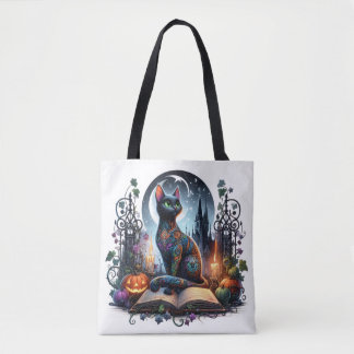 Magical Bookish Black Cat Magic Tote Bag